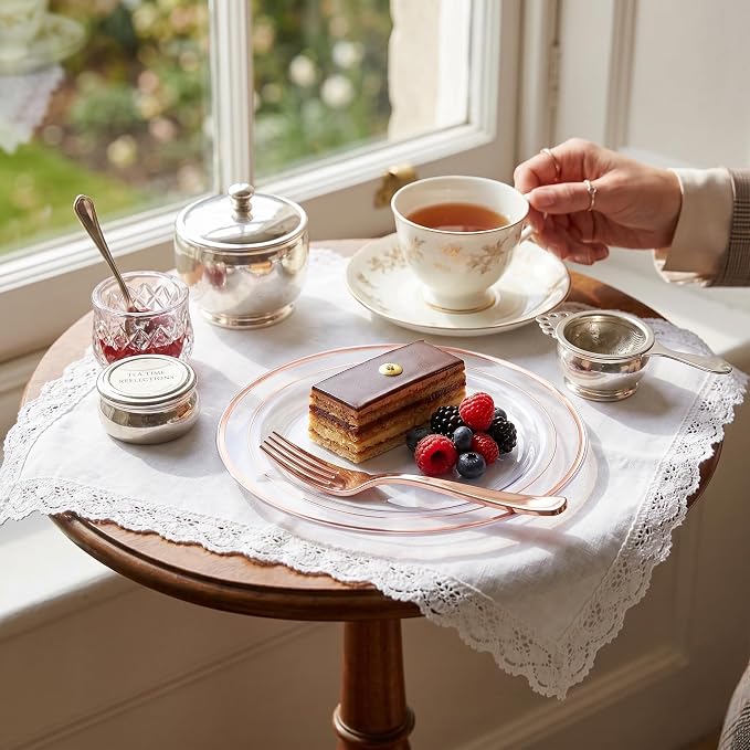 I00000 72 Pcs Rose Gold Plastic Dessert Plates7.5& 72 Pcs Plastic Forks7.4, Premium Salad Plates, Heavy Duty Disposable Plate for Party,Disposable Appetizer Plates Great for Wedding