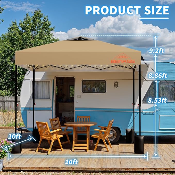 10x10 Pop Up Canopy, Easy Up Canopy Tent, Heavy Duty Tents for Parties, One Person Easy Set Up Event Tent, Khaki