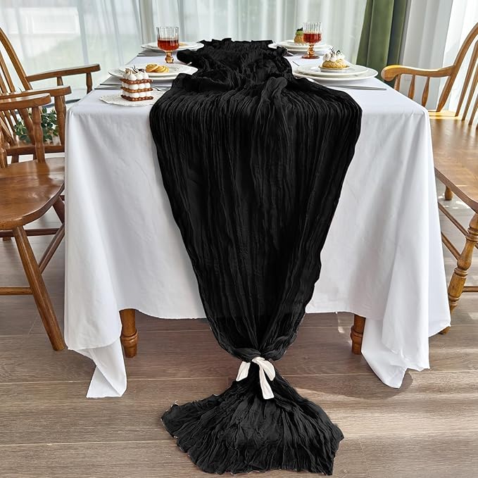 IVAPUPU 6 Pcs Cheesecloth Table Runner - 10ft Black Spring Boho Gauze Black Cheese Cloth Table Runners for Indoor Baby Shower Decorations Wedding Party Garden Decor
