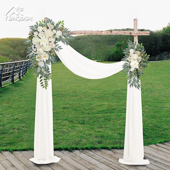 Wedding Arch Flowers with Drapes (Set of 3) Wedding Decor and Wedding Arch Draping Artificial Flower Arrangements Wedding Decorations for Reception Wedding (White Champagne)
