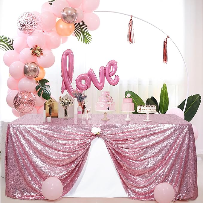 Poise3EHome Fuchsia Pink Sequin Tablecloth 60×102 Inch Rectangle Sparkly Fabric Table Cloth for Birthday Wedding Party Valentine Holiday Baby Shower Christmas Decoration