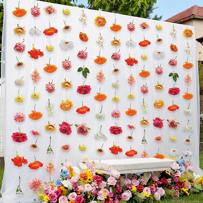 Suncalla 12 Pcs 70.8 ft Wildflower Garland Pre Strung Artificial Hanging Flower Vine Backdrop Decor from Ceiling Floating Silk Floral Garland for Garden Wedding Bridal Shower(Rose,Multicolor)