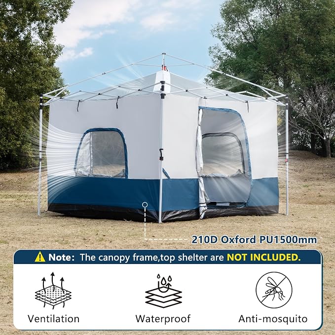 Camping Cube, Canopy Inner Tent for 10' x 10' Pop Up Canopy, Converts Canopy into Enclosed Camping Tent, Fits 4-6 Person, Fully Vented Roof, Easy Setup (Frame & Top Not Included)