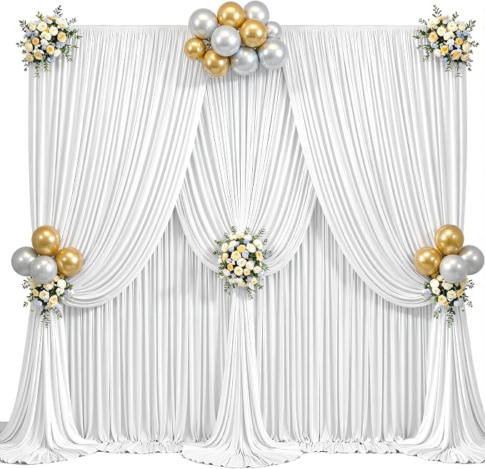 10x15ft White Backdrop Curtains for Parties Wrinkle Free Fabric Backdrop Curtain Wedding Photo Drapes Backdrop for Birthday Party Baby Shower Bridal Shower Photography Back Drop 2 Panels 5x15FT