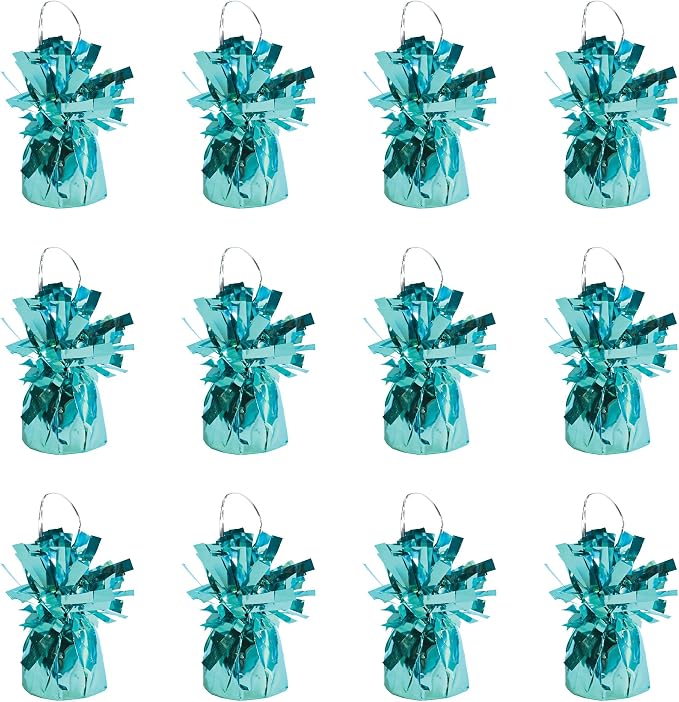 Beistle 50804 12-Piece LB Metallic Wrapped Balloon Weights, Light Blue