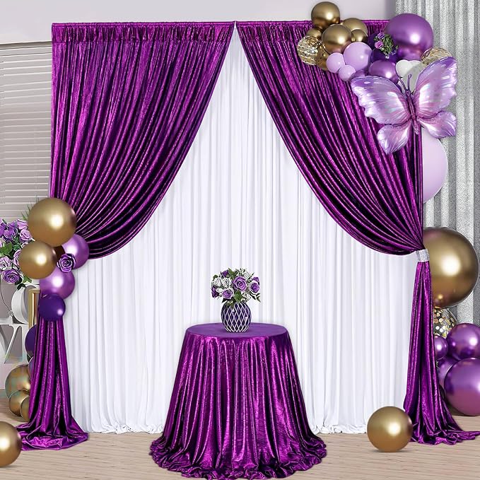 Purple Sequin Backdrop Curtains 9.6x10ft - Glitter Photography Backdrops with Non-Shedding Shimmer Wrinkle-Free Stage Drapes for Birthday Halloween Studio Shoots (4.8x10ft 4 Panels)