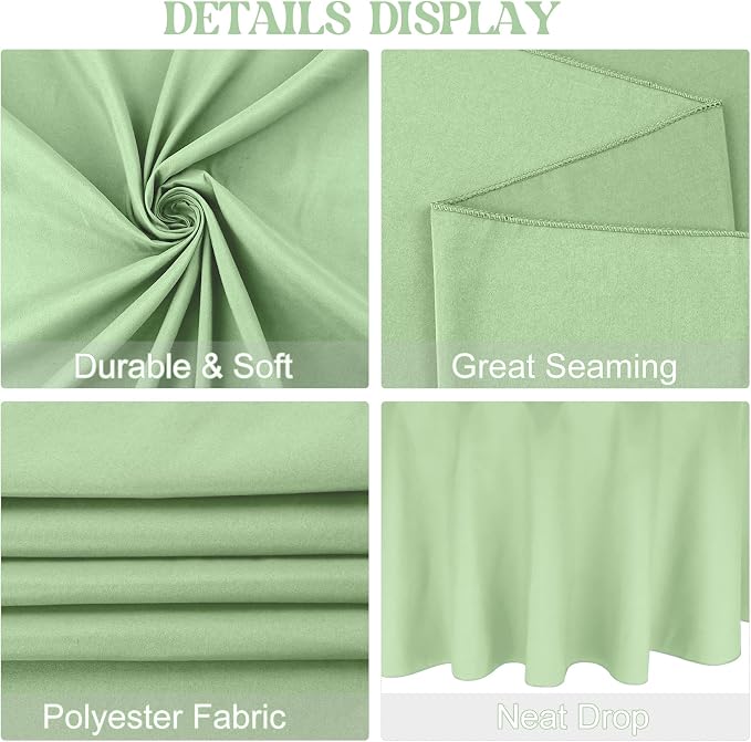 4 Pack 120 Inch Polyester Round Table Cloth Washable Fabric Table Covers for Wedding Dining Table Parties（Round 120 Sage Green）