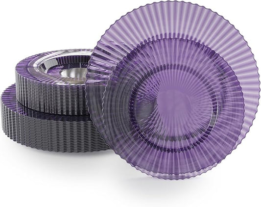 Exquisite 40 Piece Plastic Disposable Plates Set For 20 Guests I 20 X 9 Inch & 20 X 11 Inch Disposable Plastic Plates | Color: Purple | Great for Weddings Parties And Formal Occasions