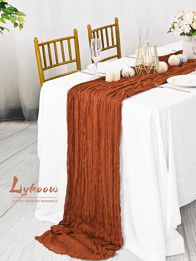 10 Packs Terracotta Cheesecloth Table Runner, 10Ft x 35" Rust Rustic Gauze Boho Wedding Table Runner Decoration, Wedding Table Decor Table Cloth for Wedding Party Bridal Shower Table