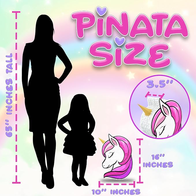 Jergrim Unicorn Pinata 4 Piece Set (16”x11”) Perfect for Unicorn Theme Birthday Decorations, Birthday Girl Party Supplies, 1st to 8th Parties, Fits piñata stuffers and party favors!