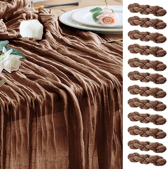 Wokceer Cheesecloth Table Runner 12Pack 10FT Brown Boho Gauze Cheese Cloth Table Runner for Party Long Rustic Sheer Table Runners for Baby Bridal Shower Wedding Easter Table Decor