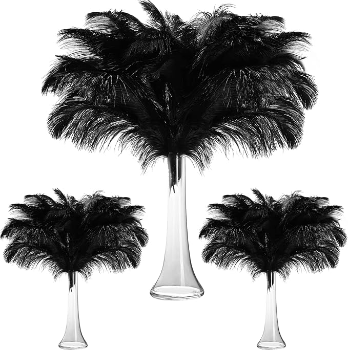 Maitys 90 Pcs Large Natural Ostrich Feathers Bulk 14-16 Inch (35-40cm) 12-14 Inch (30-35cm) 10-12 (25-30cm) Ostrich Feathers Plumes for Centerpieces Wedding (Black)
