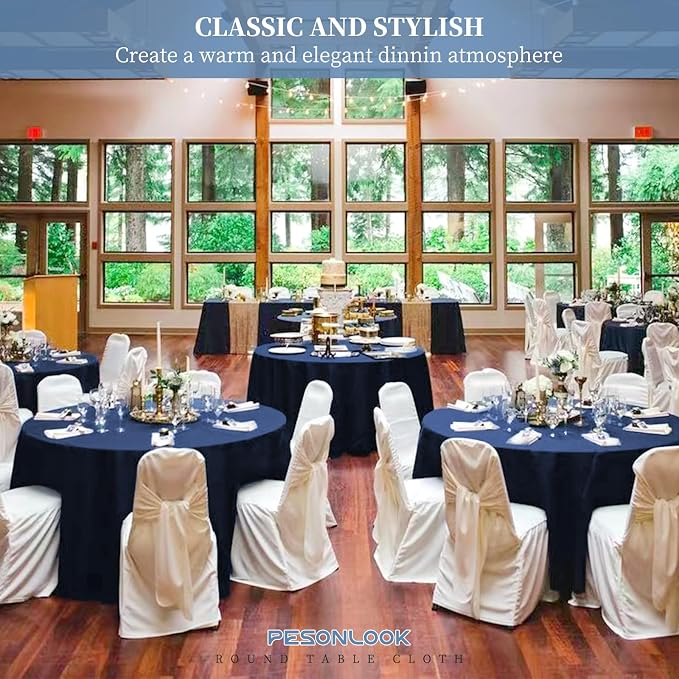 Pesonlook 12 Pack Round Tablecloth 90inch-Navy Blue Polyester Round Table Cloths Washable Fabric Table Cover for Wedding/Party/Banquet/Dining/Buffet