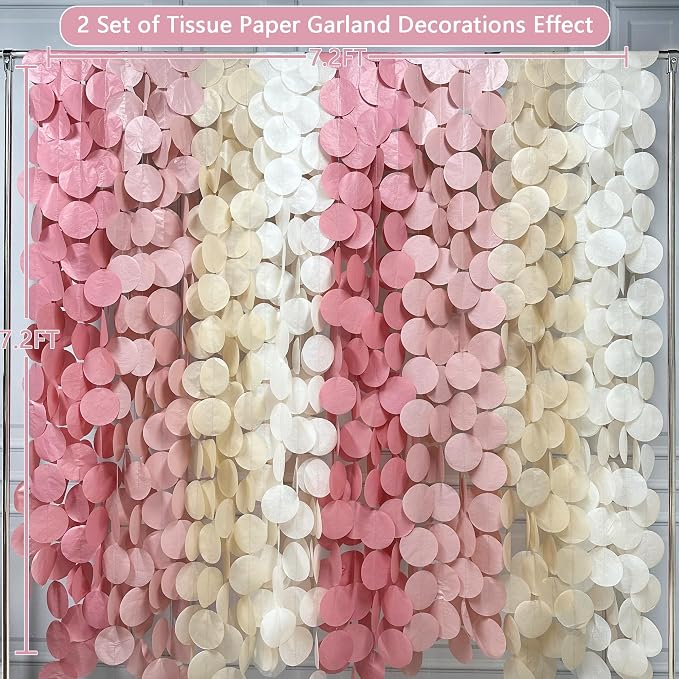 205 Ft Dusty Rose Pink Party Decorations Dusty Pink Khaki Beige Circle Dot Backdrop Garland Tissue Paper Polka Dots Hanging Streamer for Girl Baby Shower Birthday Wedding Bridal Shower Party Supplies