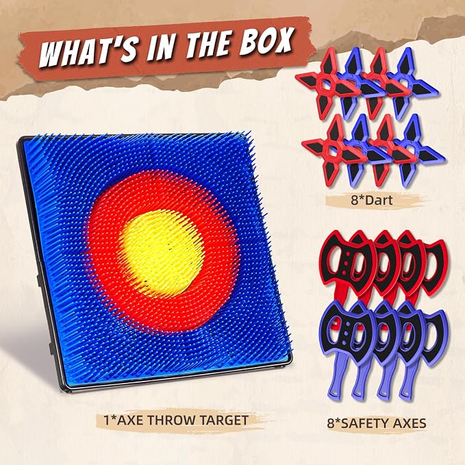 Axe Throwing Game for Backyard, Axe Throwing Target Set with 16 Throwing Axes Outdoor Games Indoor Carnival Yard Lawn Backyard Games for Age 6-12
