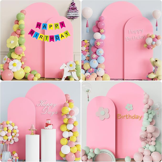 Wokceer Wedding Arch Backdrop Cover 7.2FT, 6FT Spandex Fitted Wedding Arch Stand Covers 2 Set Round Top Chiara Backdrop Stands Cover for Birthday Party Ceremony Banquet Decoration Pink