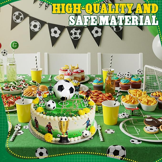 VioraWhite Large Soccer Ball Cake Toppers 8pcs Include 5 Balls of Different Sizes 2 Trophies and 1 Happy Birthday Sign for Cake Decoration Sport Theme Party Ceremony
