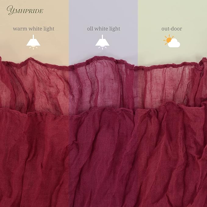 12 Pack Cheesecloth Table Runner 35 x 120 inch Long Boho Cheese Cloth Gauze Table Runners Semi Sheer Table Runner for Wedding Decor, Bridal Shower, Birthday Party (Burgundy)