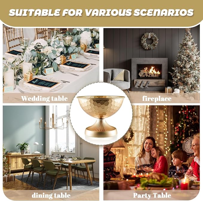 Gold Metal Urn Vases 10 Pcs - 7.5 Inch Vintage Hammered Pedestal Flower pots Bulk for Wedding Centerpieces, Elegant Floral Arrangement Vase Decor, Anniversary Party Home Decoration