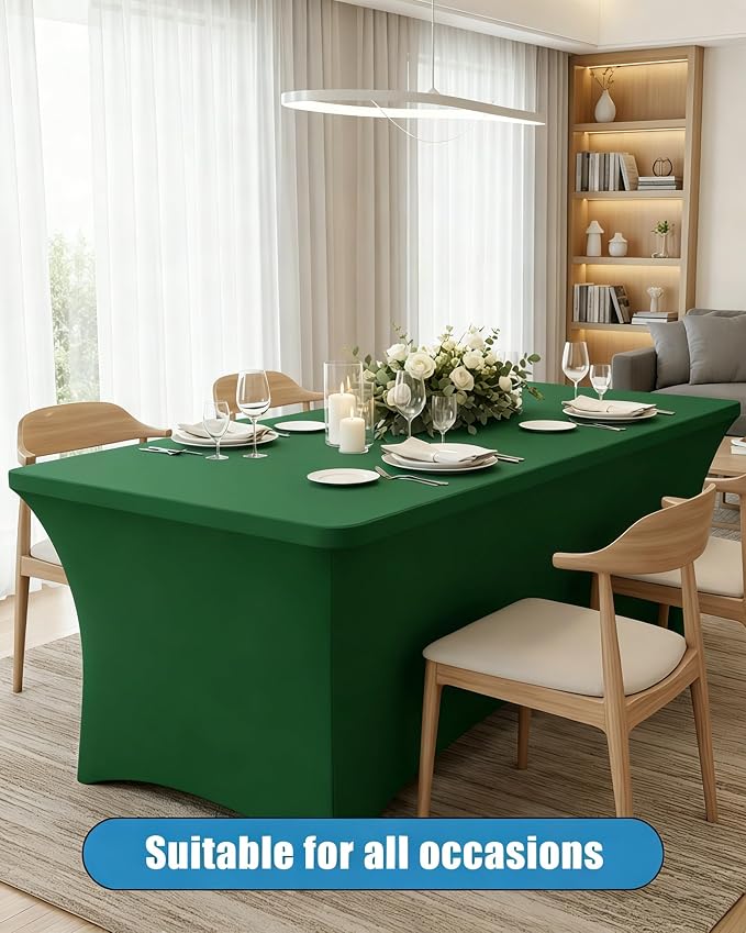 6FT Green Table Cloth - 2 Pack Fitted Stretch Rectangle Spandex Tablecloth, Washable Table Cover for Party, Picnic, Wedding, Banquet, Birthday and Festival(30" x 72")
