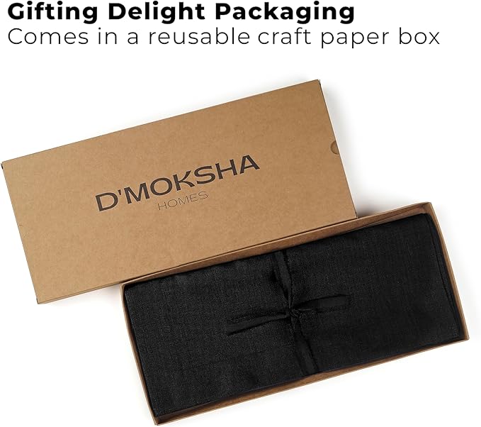 Classic Linen™ by D'Moksha Black Table Runner 132 Inches Long, 100% Pure Linen, Extra Long Table Runner, 14 x 132 Inch for Dining- Mothers Day, Spring, Summer