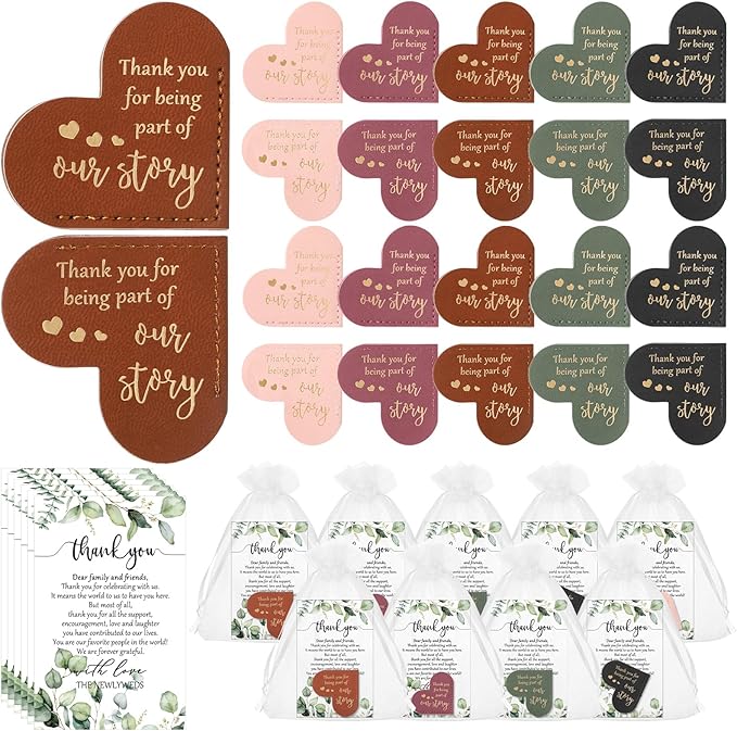 Sinload 100 Sets Wedding Favors for Guests Bulk Include PU Leather Corner Bookmarks Heart Book Marks Thank You Cards Gift Bags Wedding Souvenirs for Guest Bridal Shower Favors Reading Lover Gifts