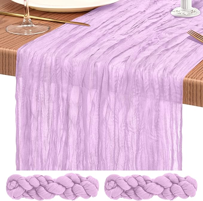 2 Pack Cheesecloth Table Runner 10FT Lilac Purple Table Runner Lavender Boho Gauze Cheese Cloth Table Runners Long Rustic Sheer Table Decorations for Wedding Party Baby Bridal Shower Birthday Holiday
