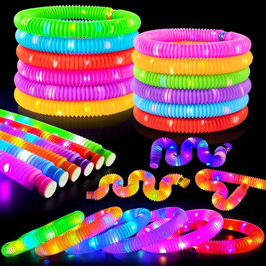 Glow Sticks Bulk Party Favors Supplies 96 PCS, LED Light up Wands Pop Tubes for Toddlers Kids, Glow in Dark Bracelet Necklace Accessories Decorations for Birthday Wedding Dance Floor Props Events