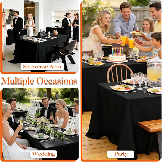 10 Pack Black Tablecloths 90x132 Inch Black Table Cloth for 6 Foot Rectangle Tables, Wrinkle Resistant Rectangular Tablecloth Washable Polyester Fabric Table Covers for Party Banquet Wedding Buffet