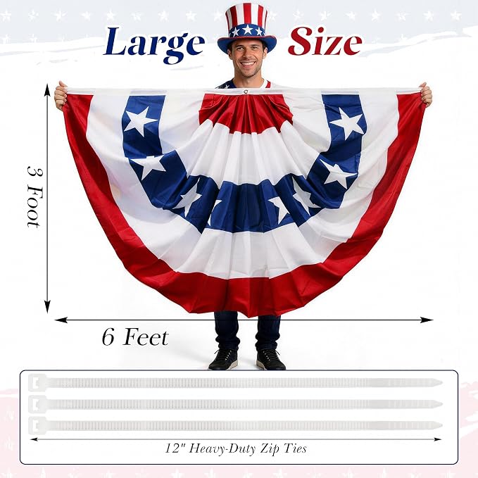 HOOSUN 4th Of July Decorations,American Flag Bunting for Outside,3x6 Ft Fourth of July Bunting Patriotic Memorial Day Decor,Red White and Blue USA Flag Pleated Fan Flag,American Flag Banners for Porch