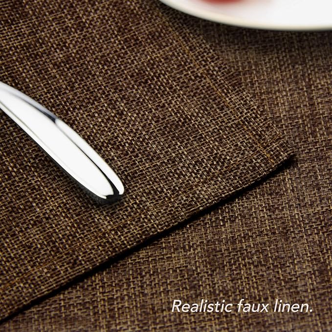 BALCONY & FALCON Faux Linen Placemats Set of 4 Washable Place Mats Heat Resistant Table Mats for Restaurant Dining Christmas Thanksgiving Party Indoor Outdoor （Brown, 17.7x11.8 in, 4PCS