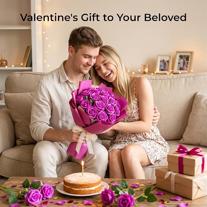 Auihiay 60PCS Artificial Roses, Magenta Roses, Velvet Silk Roses, Realistic Artificial Flowers for Valentine's Day Gift, Wedding Centerpieces & Romantic Home Floral Decor
