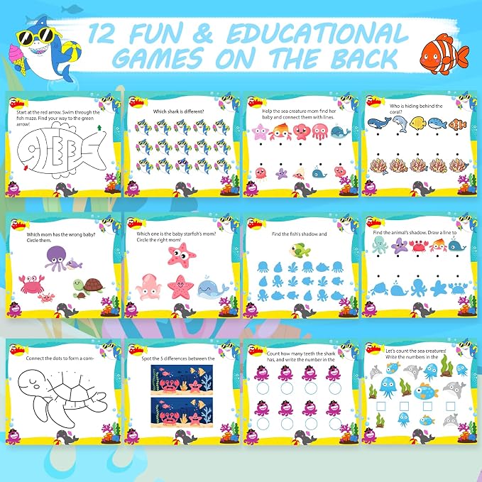 12Pack Under the Sea Party Favors, Wooden Sea Animal Painting Kit for Kids Ocean Theme Arts&Crafts Birthday Party Hanging Decorations Summer Goodie Bag Filler Pinata Stuffers Classroom Prizes for Kids