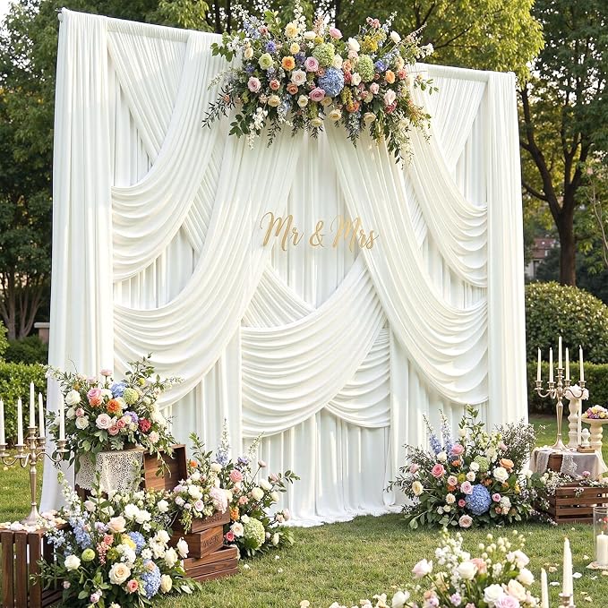 40ftx15ft Ivory Backdrop Curtains for Parties, Wrinkle Free Polyester Ivory Photo Backdrop Drapes 8 Panels 15 ft Long Back Drop Cloth Drapey for Wedding Birthday Photography Background Curtain
