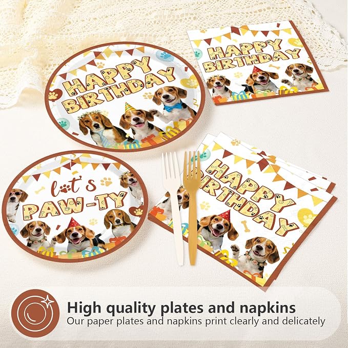 96 Pcs Dog Birthday Party Decorations Beagle Dog Plates and Napkins Disposable Let's Pawty Tableware Set for Boys Girls Pet Lover Owner Puppy Animal Birthday Party Supplies Serves 24