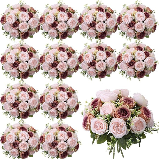 Geosar 24 Bundles Artificial Peonies Flowers Fake Silk Peony Bouquet Faux Peonies Flowers Bulk for Decoration Vase Floral Arrangements Wedding Party Table (Dusty Rose)