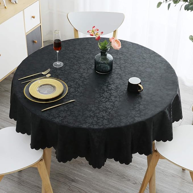 Smiry Round Table Cloth, Waterproof Heavy Duty Vinyl Tablecloths, Wipeable Washable Table Cover for Kitchen and Dining Room (Black, 70" x 70")