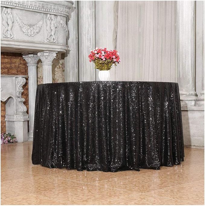 Poise3EHome 120 Inch Round Black Sequin Tablecloth for Halloween Party Cake Dessert Table Exhibition Events