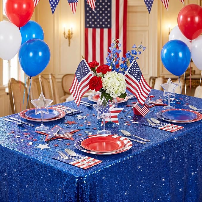 B-COOL Rectangle Sequin Tablecloth 90x156 Inch Party Tablecloths Glitter Table Linen for Birthday Party Wedding Baby Shower Table Independence Holiday Banquet Decoration,Royal Blue