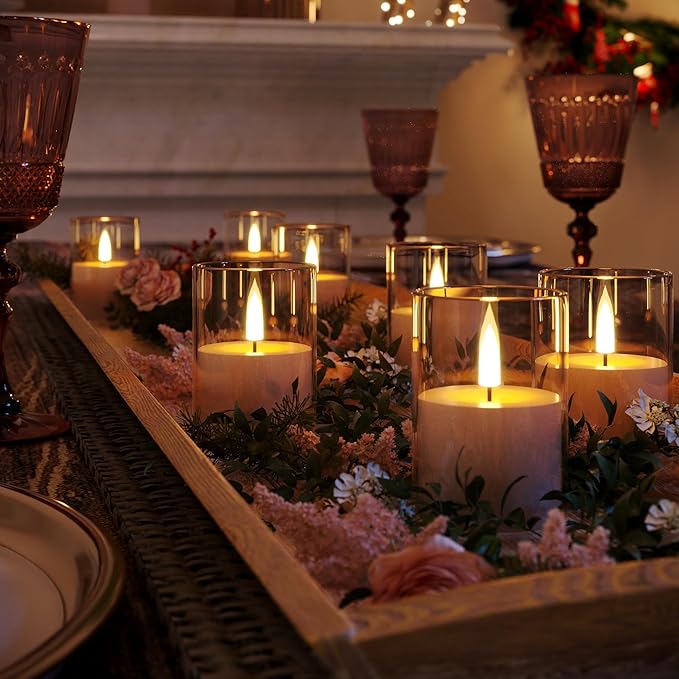VIODAIM 6Pack Flickering Flameless LED Candles with Timer, Battery Powered - Small Pillar & Votive, Clear (2"X3")