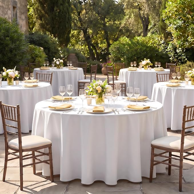 Fitable 8 Pack White Table Cloths 120 Inch Round - Stain Resistant and Washable Tableclothes, Polyester Fabric Table Covers for Wedding, Party, Banquet, Formal Events