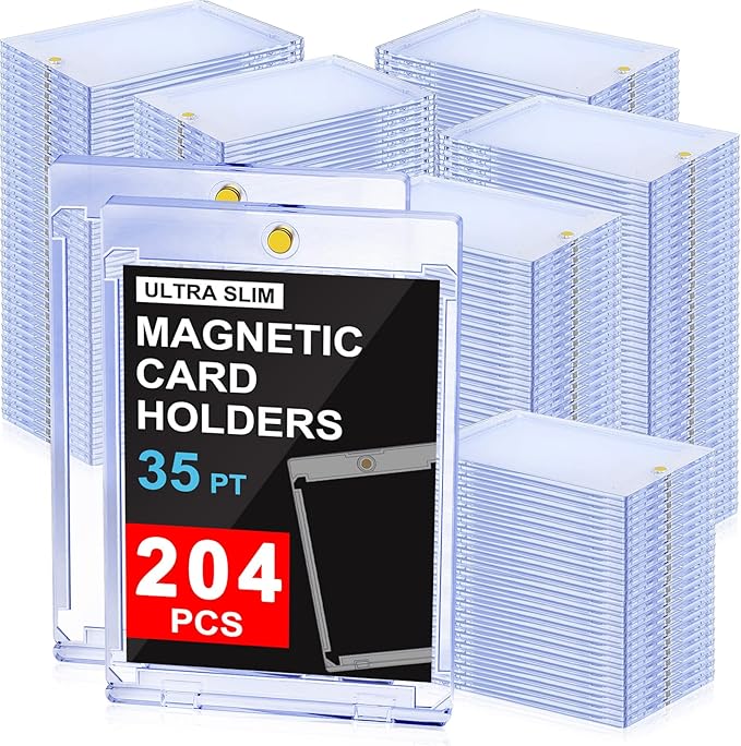 204ct Magnetic Trading Card Holders: 35pt One Touch Card Holder, U-V Protection Hard Plastic 35 PT Magnetic Cards Case for Sports Game, Football, Baseball Cards - Ultra Slim