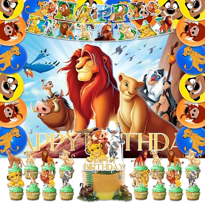 42Pack Lion-king Party Supplies Kit Set Include Banner ,Cake Topper ,Backdrop ,Balloons for Lion-king Party Decorations (YE2)