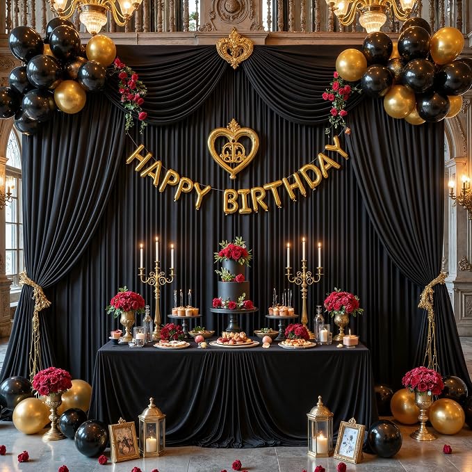 20x15ft Black Backdrop Curtains for Parties Wrinkle Free Fabric Backdrop Curtain Wedding Photo Drapes Backdrop for Birthday Party Baby Shower Bridal Shower Photography Stage Back Drop 4 Panels 5x15FT