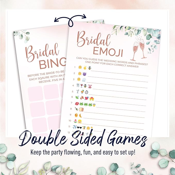 Bridal Shower Games (50 Guests / 2 Games) - Bridal Bingo & Emoji Game Set for Wedding Showers