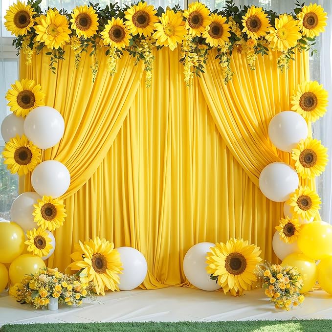 4 Panels Yellow Backdrop Curtain for Parties Wrinkle Free Lemon Yellow Photo Curtains Backdrop Drapes Fabric Decoration for Birthday Party Wedding Baby Shower 20ft(W) x 10ft(H)