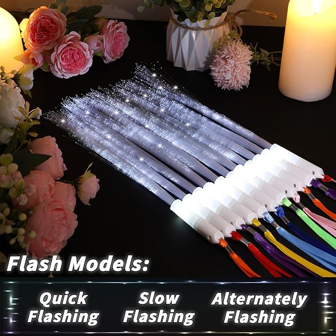 80 Pack White Fiber Optic Wand Glow Wand LED Light Up Wand Bulk with 3 Flashing Models Flashing Sticks for Glow in The Dark Birthday Party Favor Wedding Halloween Christmas, 8 Colors