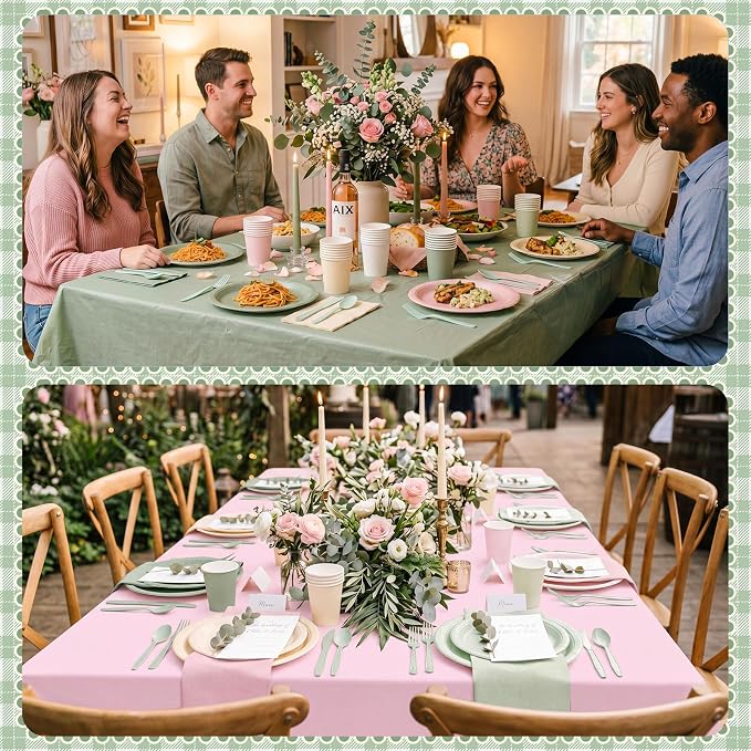 Mimorou 354 Pcs Sage Green and Pink Plates and Napkins Set Serves 50 Guests Gradient Green and Pink Tablecloth Plates Cup and Napkins Tableware for Birthday Wedding Bridal Baby Shower Party Supplies