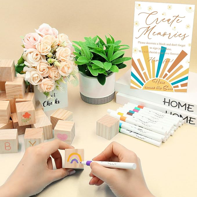 97 Pcs Sun Baby Shower Games Sign Kit, Sun Theme Party Decoration, Including Game Sign DIY Blank Wooden Block Painting Pen to Draw Your Idea for Sun Baby Shower Party Game Gender Reveal Party