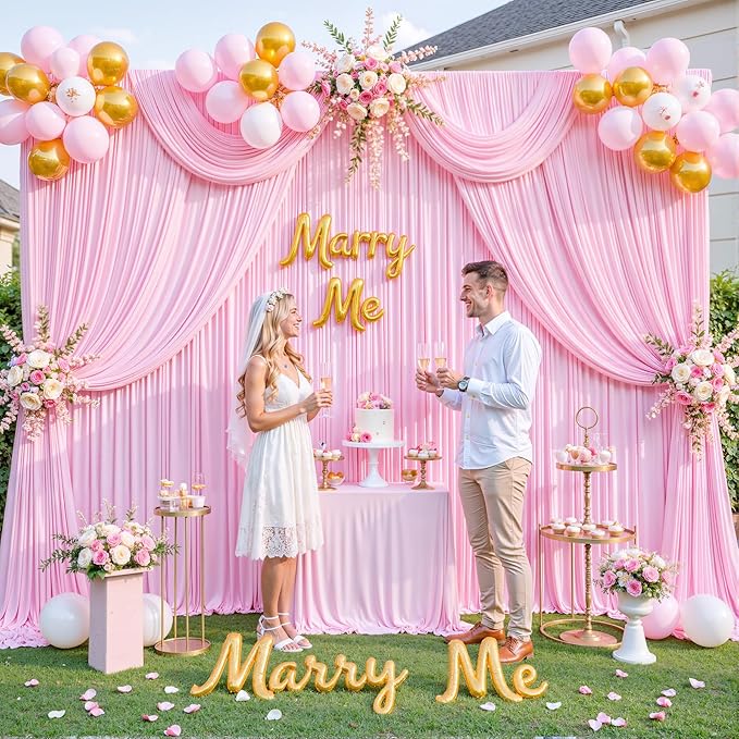 Pink Backdrop Curtain for Parties Baby Shower Wrinkle Free Pink Photo Curtains Backdrop Drapes Fabric Decoration for Weddings Birthday Party 5ft x 8ft,2 Panels